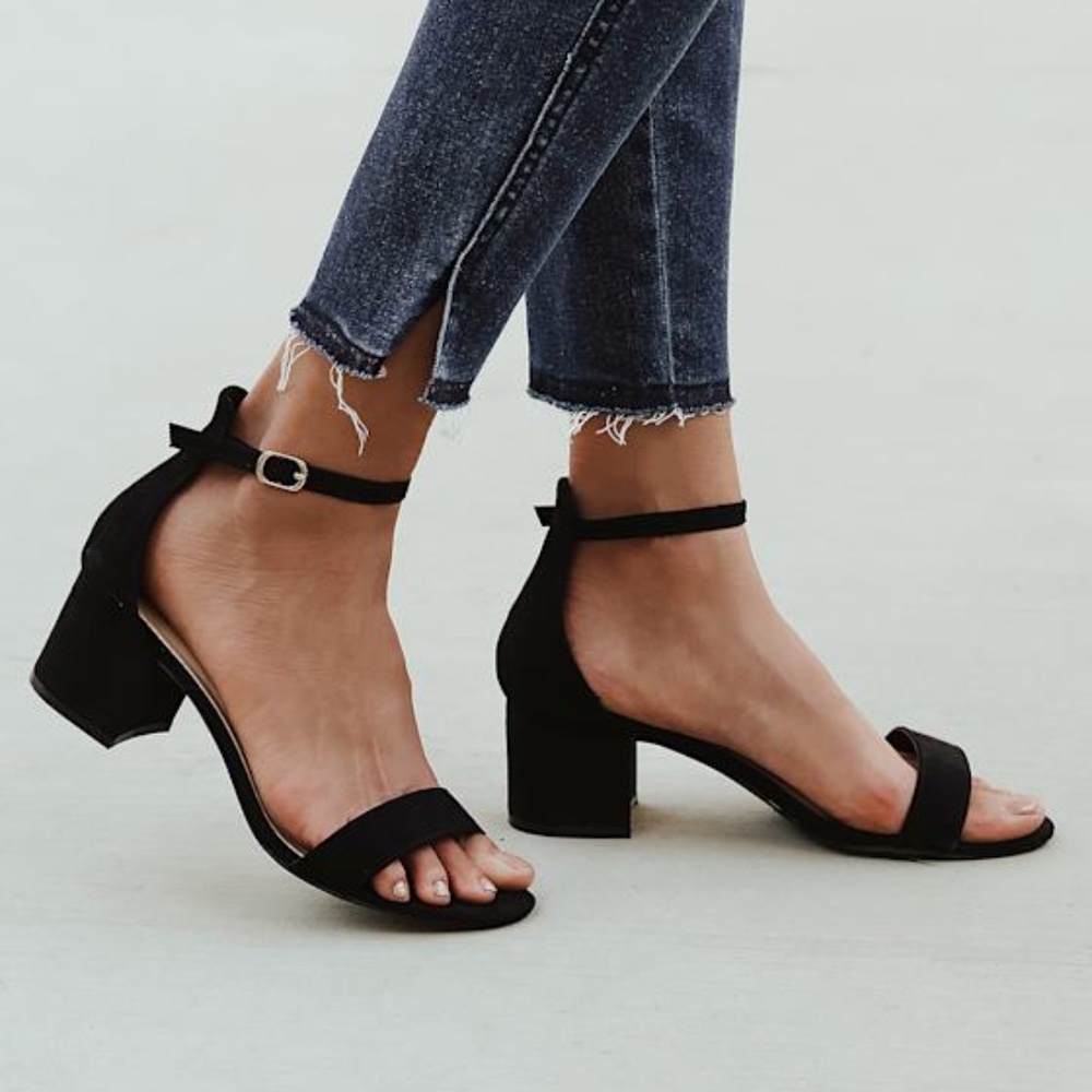 Lulus Harper Black Suede Ankle Strap Heels - Size 11